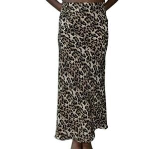 New OAT New York‎ Revolve Leopard Satin Pull-On Midi Skirt Women's XS